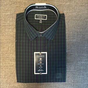 Club Room Men's Navy and Green Checkered Shirt